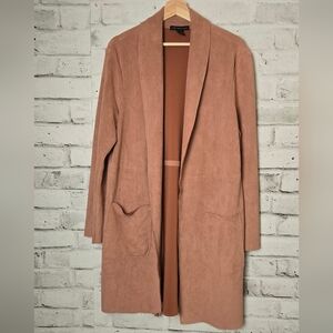 Chic Camel Faux Leather Longline Coat – Soft Suede Look Jacket